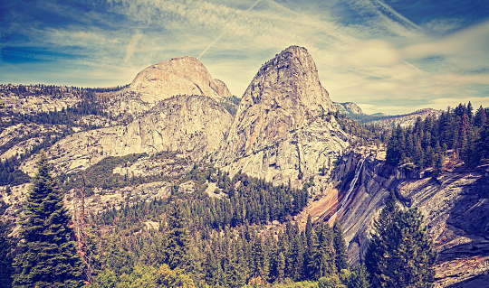 Retro stylized landscape in Yosemite National Park, USA.