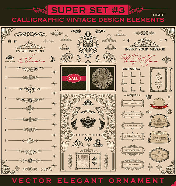 calligraphic vintage-elementen. vektor im barock set. design-icons - baroque tattoo stock-grafiken, -clipart, -cartoons und -symbole