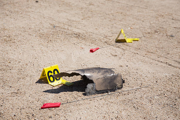evidence number tag in car  explosion  crime scene evidence number tag and car part  in car  explosion  crime scene bomb photos stock pictures, royalty-free photos & images