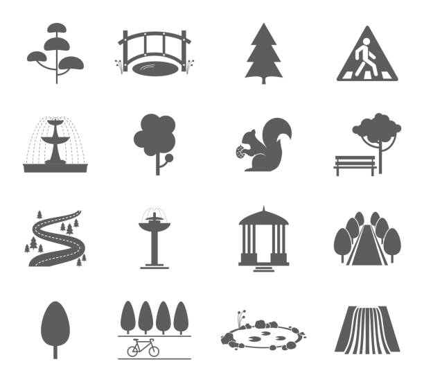 ilustrações de stock, clip art, desenhos animados e ícones de vector conjunto de ícones de - bench park park bench silhouette