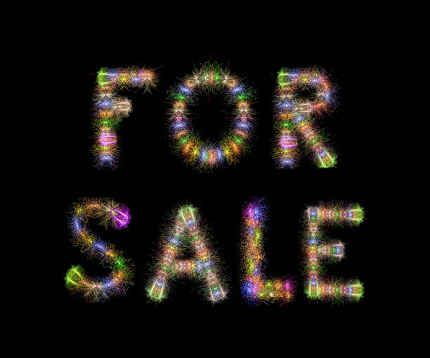 istock FOR SALE text colorful sparkling fireworks horizontal black background 505897042