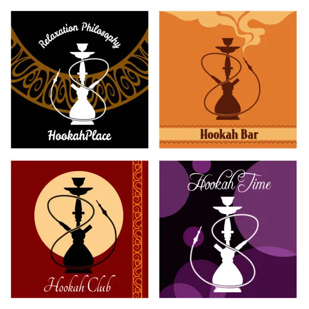 Vector illustration of Hookah vector bar menu poster set