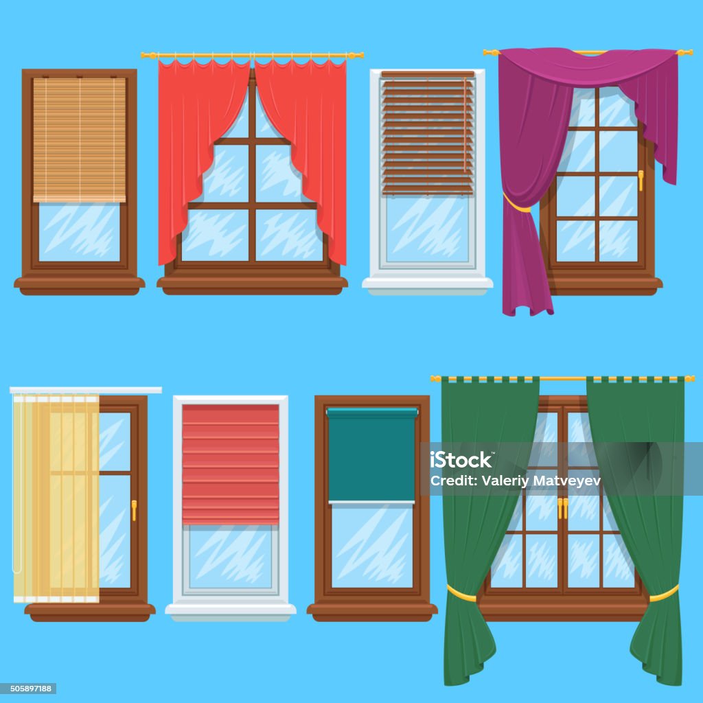 Window Curtains And Blinds Vector Set Stock Illustration - Download ...