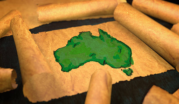 istock Australia Map Painting Unfolding Old Paper Scroll 3D 505897426