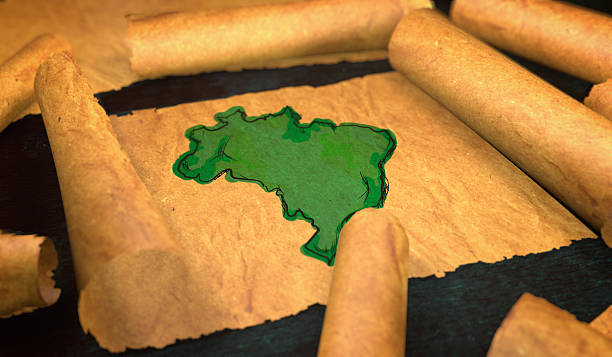 istock Brazil Map Painting Unfolding Old Paper Scroll 3D 505897612