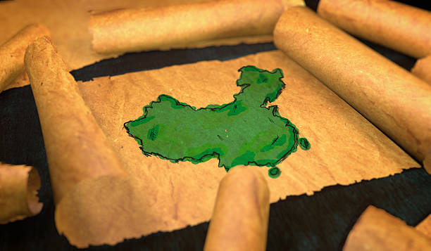 istock China Map Painting Unfolding Old Paper Scroll 3D 505897820
