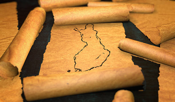 istock Finland Map Drawing Unfolding Old Paper Scroll 3D 505898380