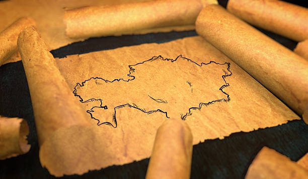 istock Kazakhstan Map Drawing Unfolding Old Paper Scroll 3D 505899060