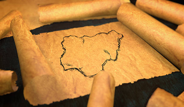 istock Nigeria Map Drawing Unfolding Old Paper Scroll 3D 505899528