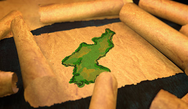 istock North Korea Map Painting Unfolding Old Paper Scroll 3D 505899782
