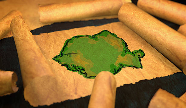 istock Romania Map Painting Unfolding Old Paper Scroll 3D 505910918