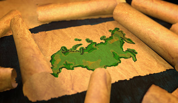 istock Russia Map Painting Unfolding Old Paper Scroll 3D 505911002