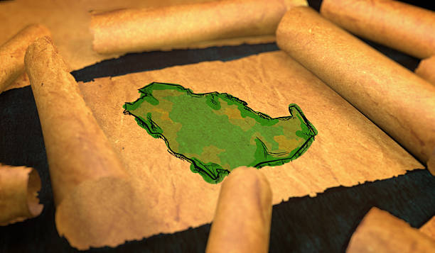 istock Saudi Arabia Map Painting Unfolding Old Paper Scroll 3D 505911084