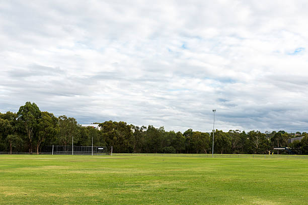 istock Empty Large Sports Field with Cloudscape 505911398