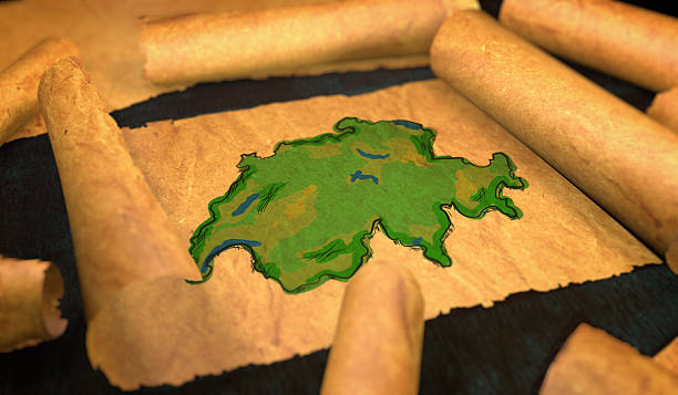 Switzerland Map Painting Unfolding Old Paper Scroll 3D