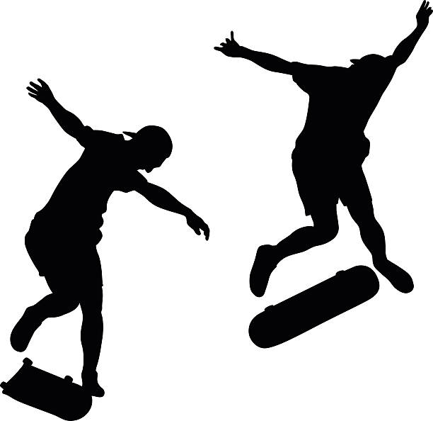 ilustrações de stock, clip art, desenhos animados e ícones de skate e truques - skateboarding skateboard silhouette teenager