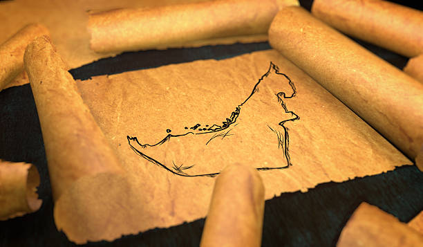 istock United Arab Emirates Map Drawing Unfolding Old Paper Scroll 3D 505911836