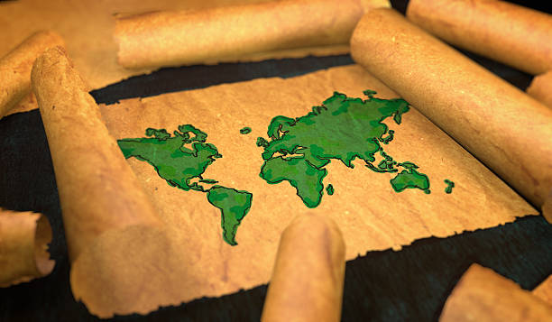 istock World Map Painting Unfolding Old Paper Scroll 3D 505912026