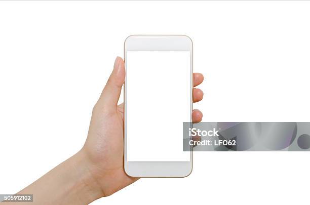 Smartphone With Blank Screen Stock Photo - Download Image Now - Cut Out, Human Hand, White Background