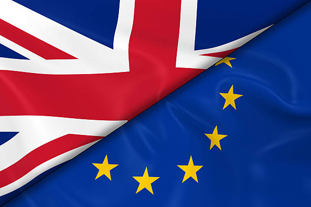 Flags of the United Kingdom and the European Union Divided stock photo