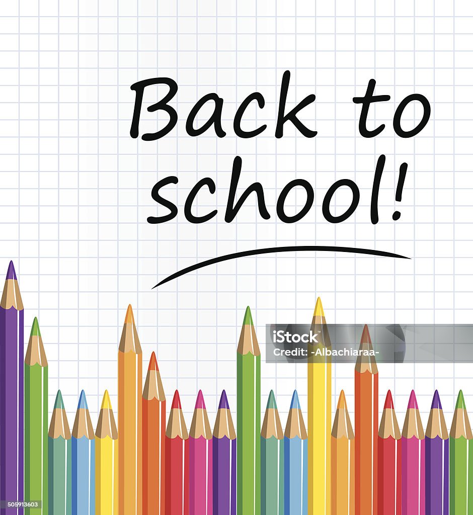 Back to school text on a paper with colored pencils. Back to School stock vector