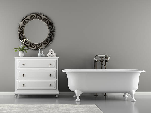 istock Interior of classic bathroom with stylish bath 3D rendering 505913910