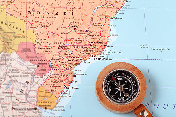 istock Travel destination Brazil, map with compass 505914235