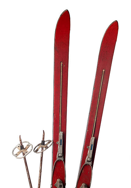 istock Old wooden skis on white 505914445