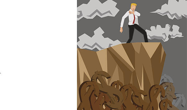 mann fiscal cliff - cliff finance risk uncertainty stock-grafiken, -clipart, -cartoons und -symbole