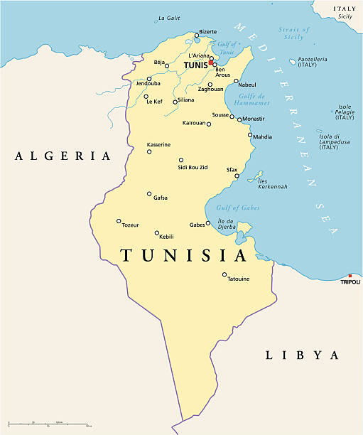 tunezja mapa polityczna - tunisia stock illustrations