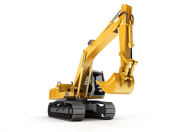 Hydraulic Excavator. Front view Hydraulic Excavator. Front view. Isolated on white background construction vehicle stock pictures, royalty-free photos & images