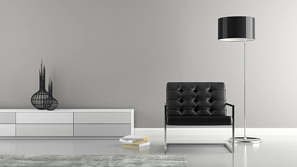 istock Part of  stylish interior with black armchair 3D rendering 505915726
