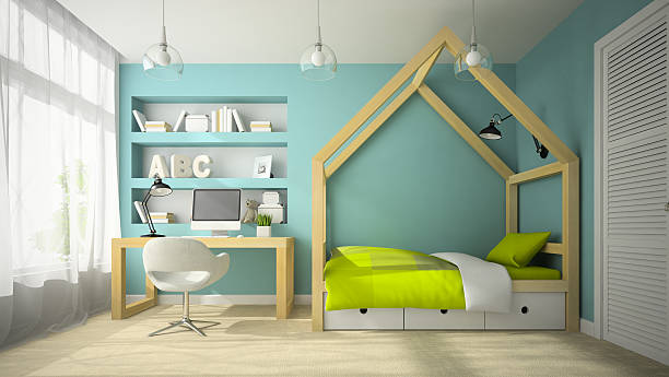 istock Interior of modern design room with original bed 3D 505916710
