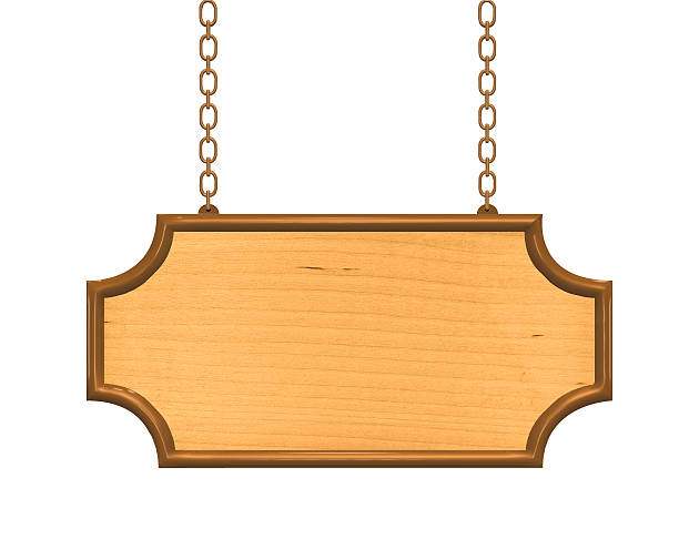 istock Wooden signboard hanging on metalic chains 505916784