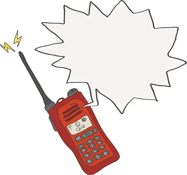 Vector illustration of Red radio or walkie-talkie communication hand drawn