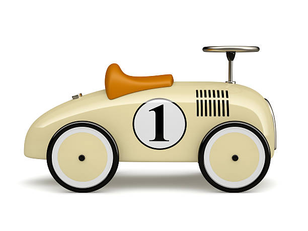 istock Beige retro toy car number one isolated on white background 505917580