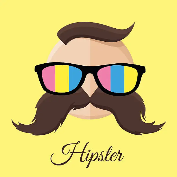 Vector illustration of Fashionable hipster man with retro sun glasses and stylish moustache