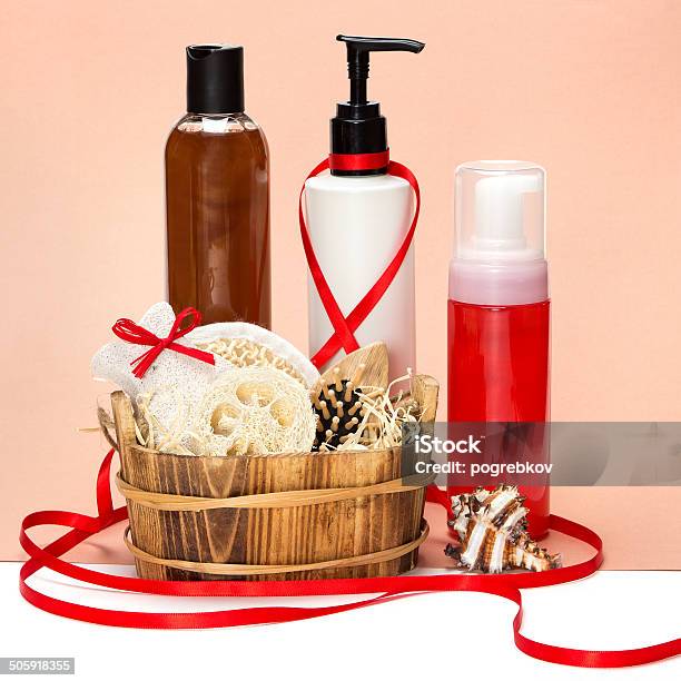 Cosmetics As A Gift Stock Photo - Download Image Now - Gift Basket, Shampoo, Basket