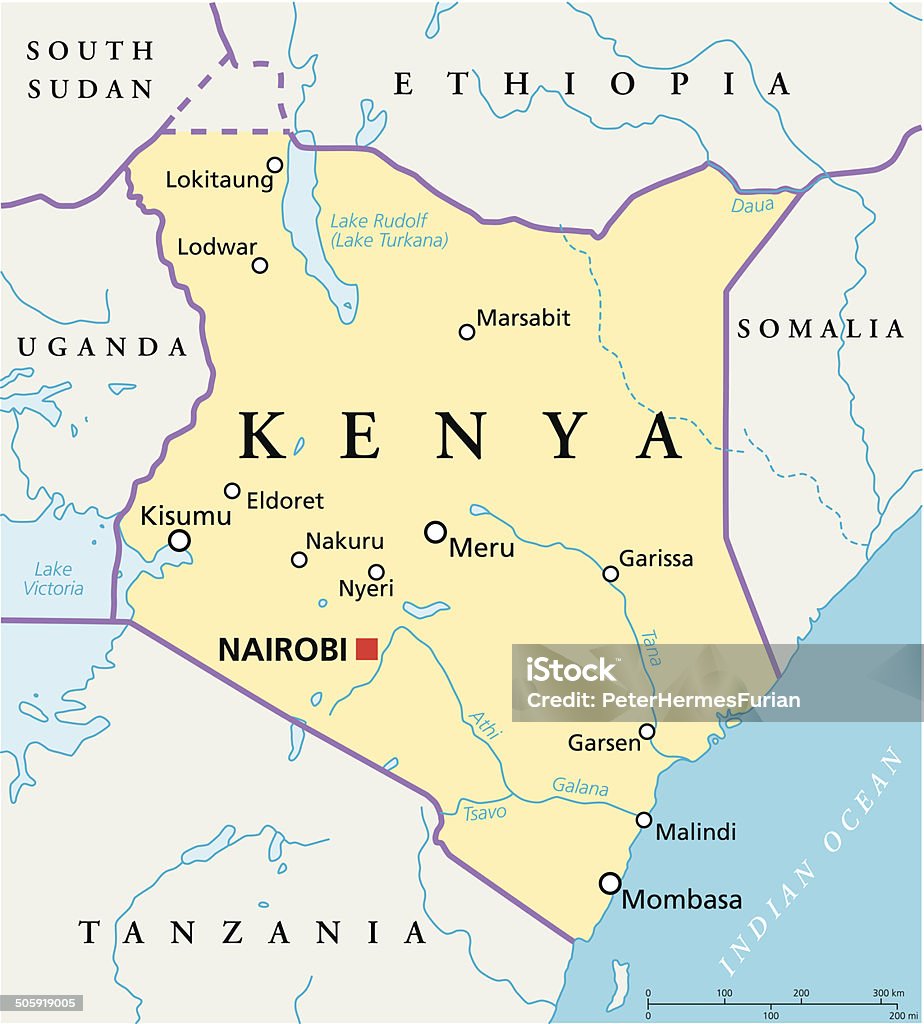 Kenya mappa politica - arte vettoriale royalty-free di Kenia