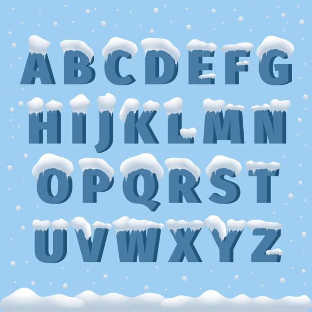 Winter vector alphabet with snow Winter vector alphabet with snow. Letter abc, ice cold font, season frost font, typography or typeset. Winter alphabet vector illustration icicle snowflake winter brilliant stock illustrations