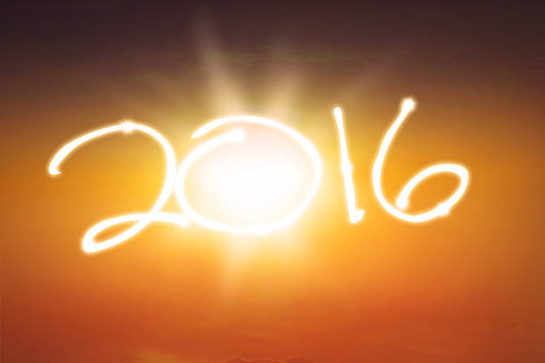 Happy new year 2016 concept. Beautiful sunrise with clear sky and bright sun light