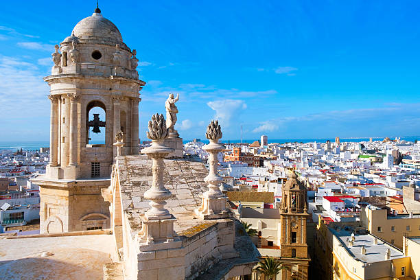 aerial view of Cadiz, Spain an aerial view of the roofs of Cadiz, Spain, from the belfry of its Cathedral cádiz photos stock pictures, royalty-free photos & images