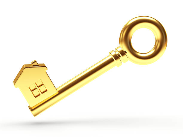 istock Golden house shape key. Mortgage concept. 505922556