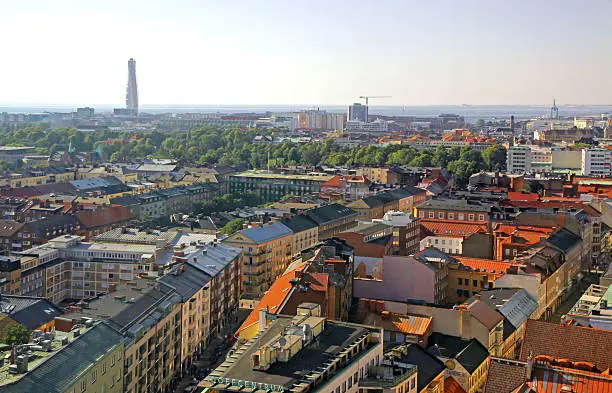 Panoramic aerial view of Malmo city, Sweden