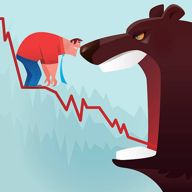 bear market vector illustration of businessman facing bear with graph… drop bear stock illustrations