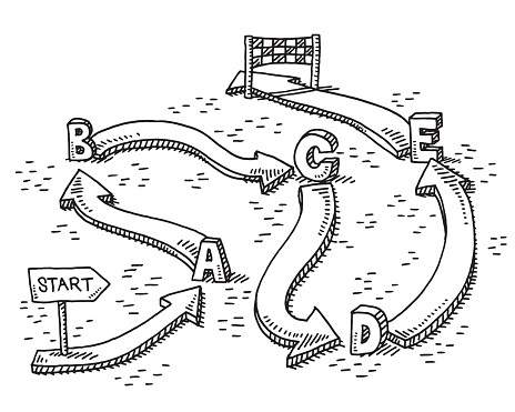 Hand-drawn vector drawing of a From Start To Finish Concept. Black-and-White sketch on a transparent background (.eps-file). Included files are EPS (v10) and Hi-Res JPG.