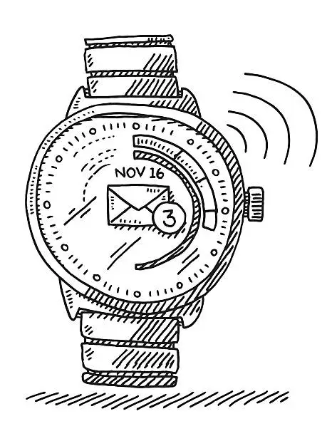 Vector illustration of Futuristic Smart Watch Incoming Email Drawing