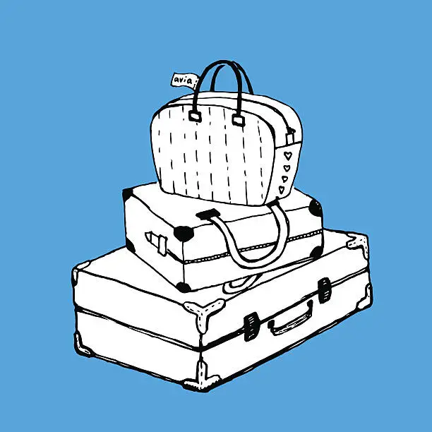 Vector illustration of Suitcases and bag with luggage tag