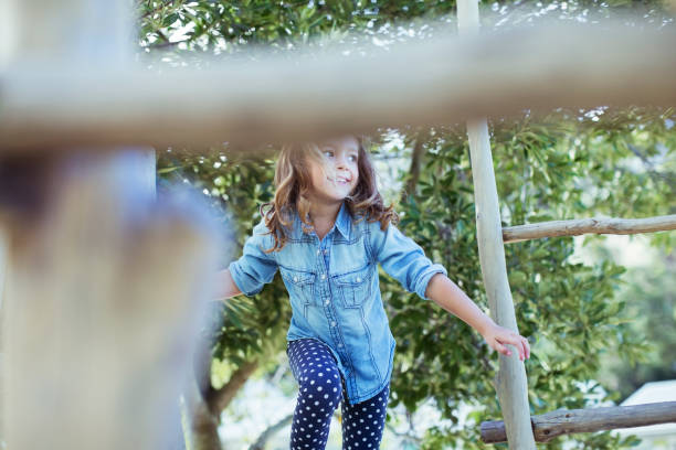 istock Girl climbing on play structure 505935675