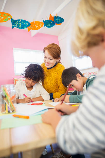 istock Students and teacher drawing in classroom 505936863